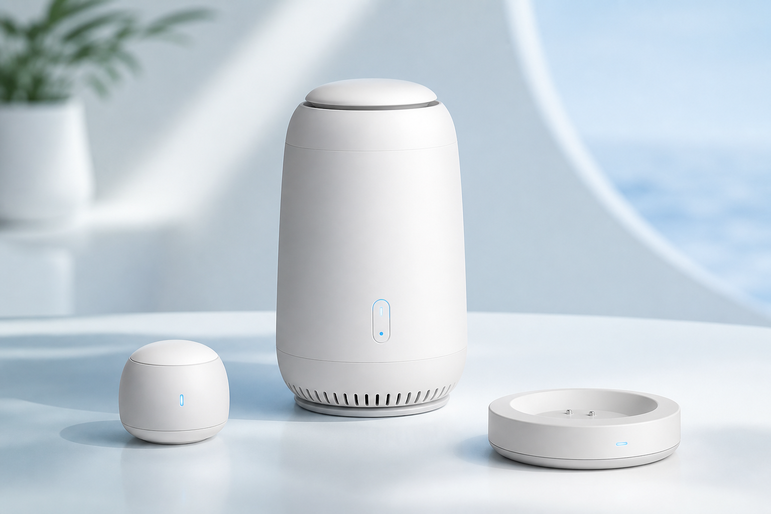 Fictional connected air-care IoT product and partner-ready device ecosystem visual